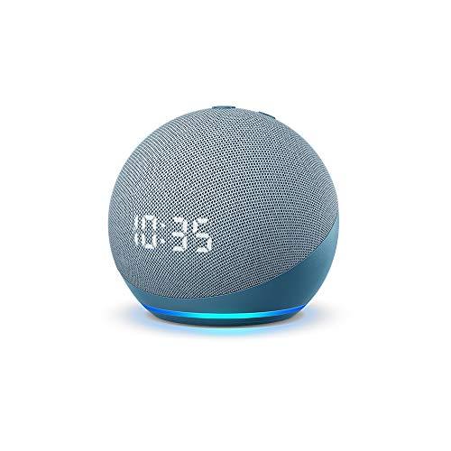 Amazon Echo Dot (4th Gen, Blue) with clock gift twin pack with Wipro 9W smart color bulb - Triveni World