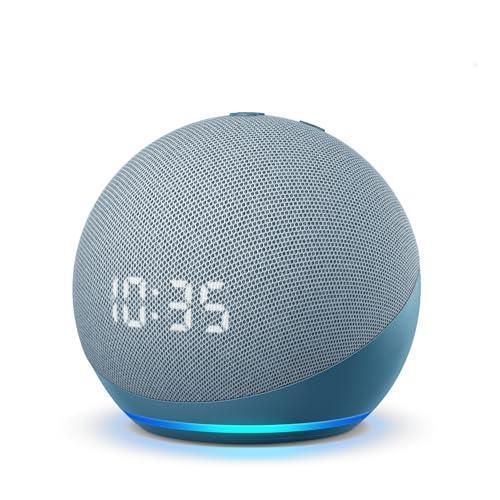 Amazon Echo Dot 4th Gen with clock | Smart speaker with powerful bass, LED display and Alexa (Blue) - Triveni World