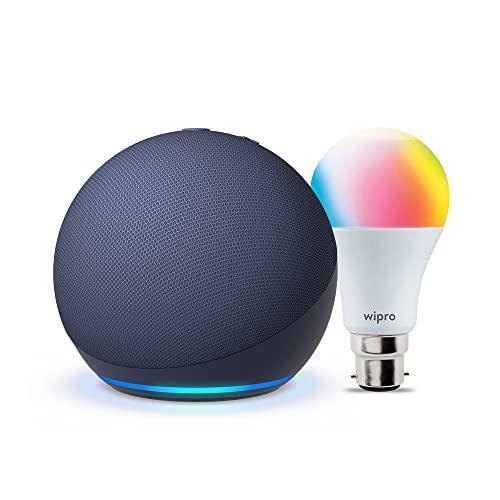 Amazon Echo Dot (5th Gen, Blue) Combo with Wipro 9W LED Smart Color Bulb - Triveni World