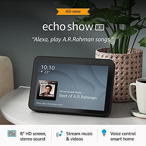 Amazon Echo Show 8 (2nd Gen) - Smart speaker with 8" HD screen, stereo sound & hands-free entertainment with Alexa (Black) - Triveni World