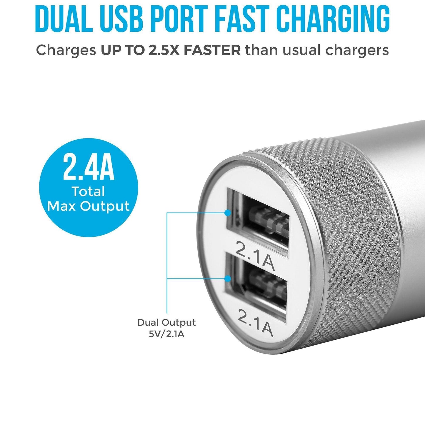 Ambrane 12W Fast Car Charger, Dual USB Output, Multi-Layer Protection, Fast Charging, Compatible with all Cars, without cable for all Mobiles & other USB enabled devices (ACC74, Black & Silver) - Triveni World