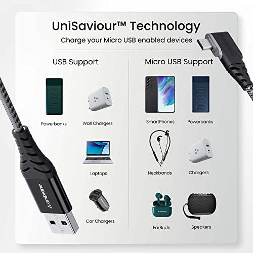 Ambrane Micro USB Cable, 3A Fast Charging, L Shape for Easy Holding, 480mbps Data Transmission, Tangle-free, Unbreakable Braided for Smartphones & other devices 1.25m(ABLM-125 Black) - Triveni World