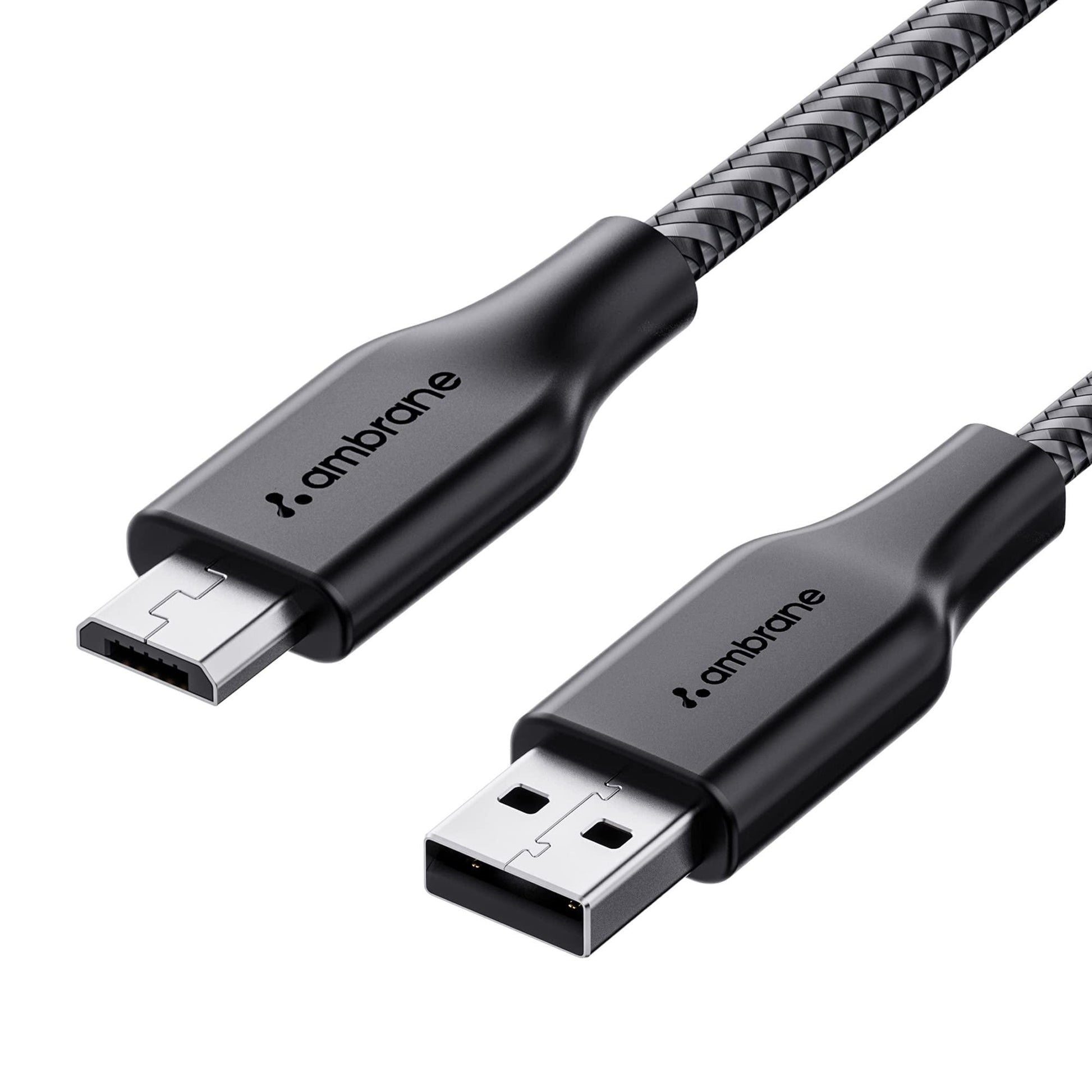 Ambrane Unbreakable 60W / 3A Fast Charging 1.5m Braided Micro USB Cable for Smartphones, Tablets, Laptops & other Micro USB devices, 480Mbps Data Sync, Quick Charge 3.0 (RCM15, Black) - Triveni World