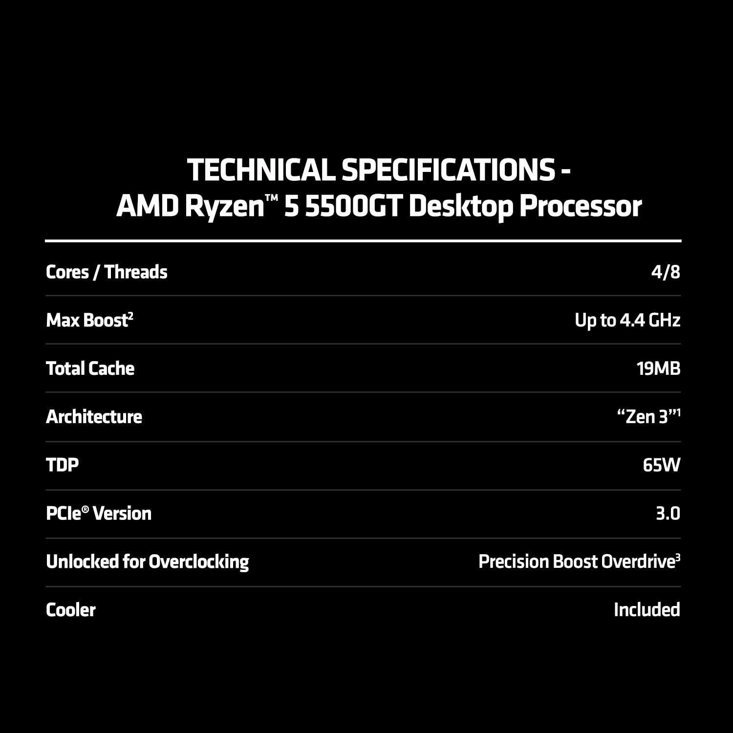 AMD Ryzen 5 5500GT Desktop Processor with Integrated Radeon Graphics 7, 6 cores 12 Threads 16MB Cache Base Clock 3.6 GHz Up to 4.4 GHz AM4 Socket system memory DDR4 Up to 3200 MT/s - 100-100001489BOX - Triveni World