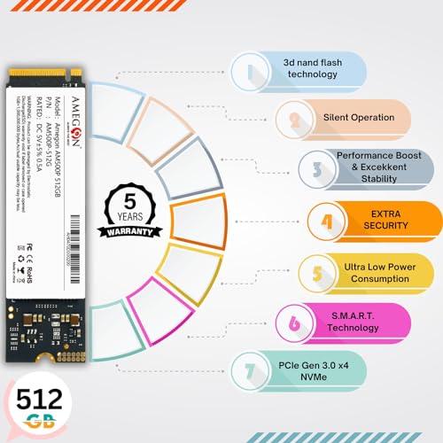 Amegon AM500P 512GB PCIe 3.0 3D Nand NVMe M.2 Internal Solid State Drive/SSD, AM500P-512GB, for Laptop, Desktop and Chromebook, 5 Yr Warranty - Triveni World