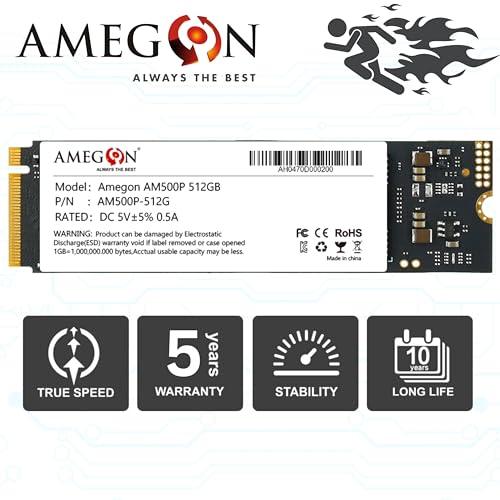 Amegon AM500P 512GB PCIe 3.0 3D Nand NVMe M.2 Internal Solid State Drive/SSD, AM500P-512GB, for Laptop, Desktop and Chromebook, 5 Yr Warranty - Triveni World