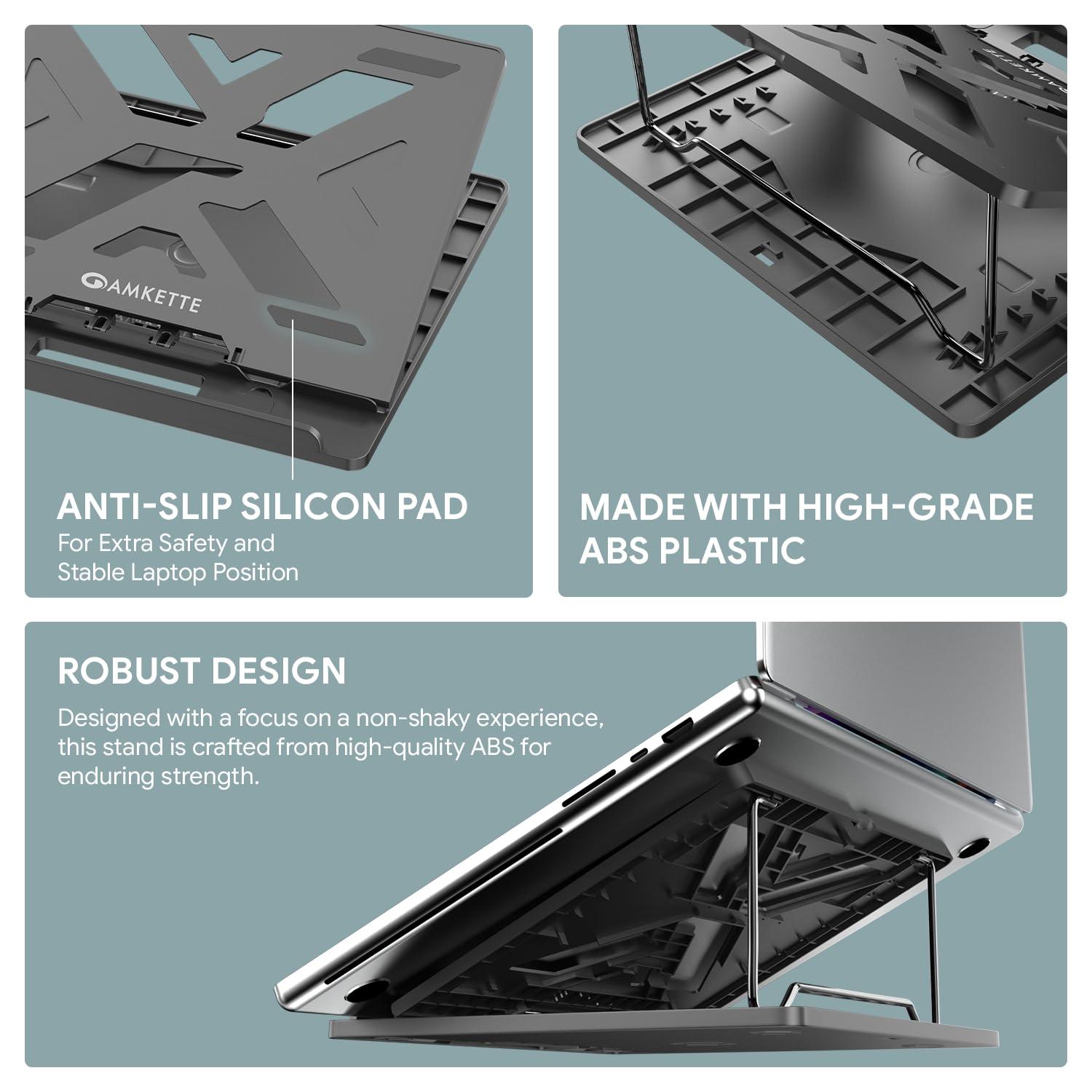 Amkette Ergo View Laptop Stand with 7 Adjustment Levels for laptops up to 15.6 inches (12 inch /13 inch /14.1 inch /15.6 inch) (Grey) - Triveni World