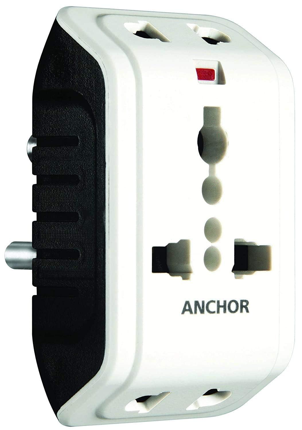 Anchor by Panasonic 6A 3 Pin Multiplug Travel Adapter with Universal Socket | 3 Pin Multi Plug Universal Socket (White) - Triveni World