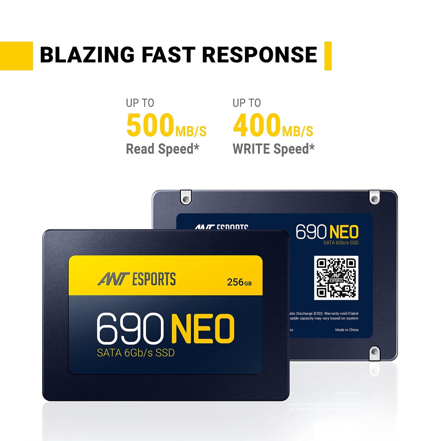 Ant Esports 690 Neo Sata 2.5" 256GB Internal Solid State Drive/SSD with SATA III Interface, 6Gb/s, Fast Performance, Read/Write - 500/400 MB/s, Quad Channel Controller compatible with PC and LAPTOP - Triveni World