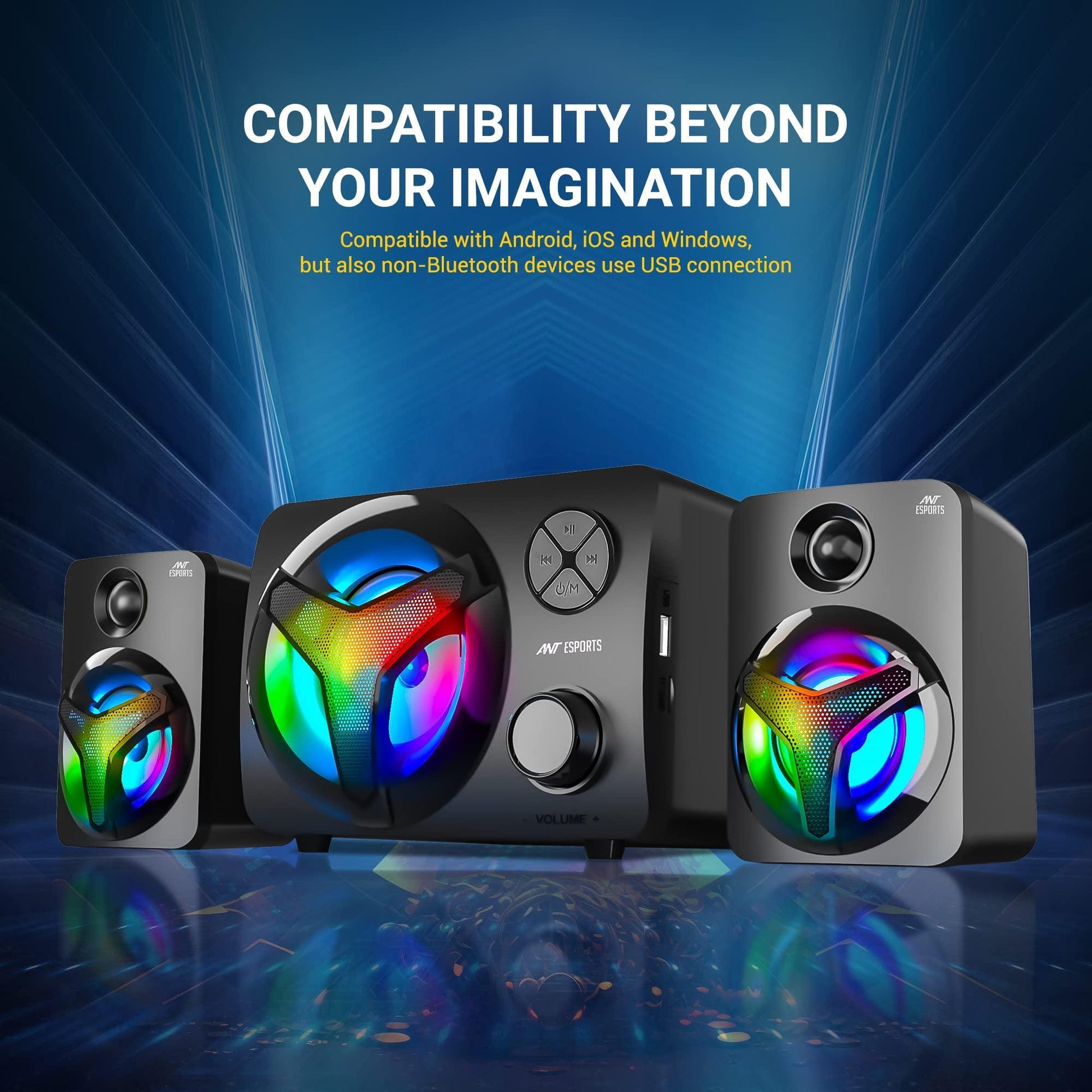 Ant Esports GS350 Pro 2.1 Stereo Gaming Speakers 15W,USB Powered Bluetooth Desktop Speaker Plus 3.5 mm Aux-in, in-line VolumeControl,RGB LED Lights Multimedia Speakers for PC, Laptop,Tablet,Cellphone - Triveni World