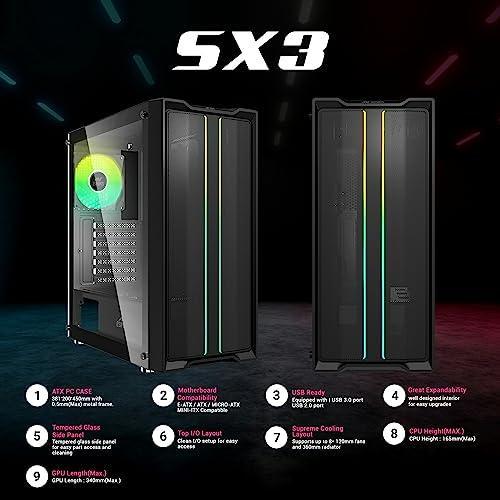 Ant Esports SX3 Mid- Tower Computer Case/Gaming Cabinet - Black | Support E-ATX, ATX, Micro-ATX, Mini-ITX | Pre- Installed 1 Rear Fan - Triveni World