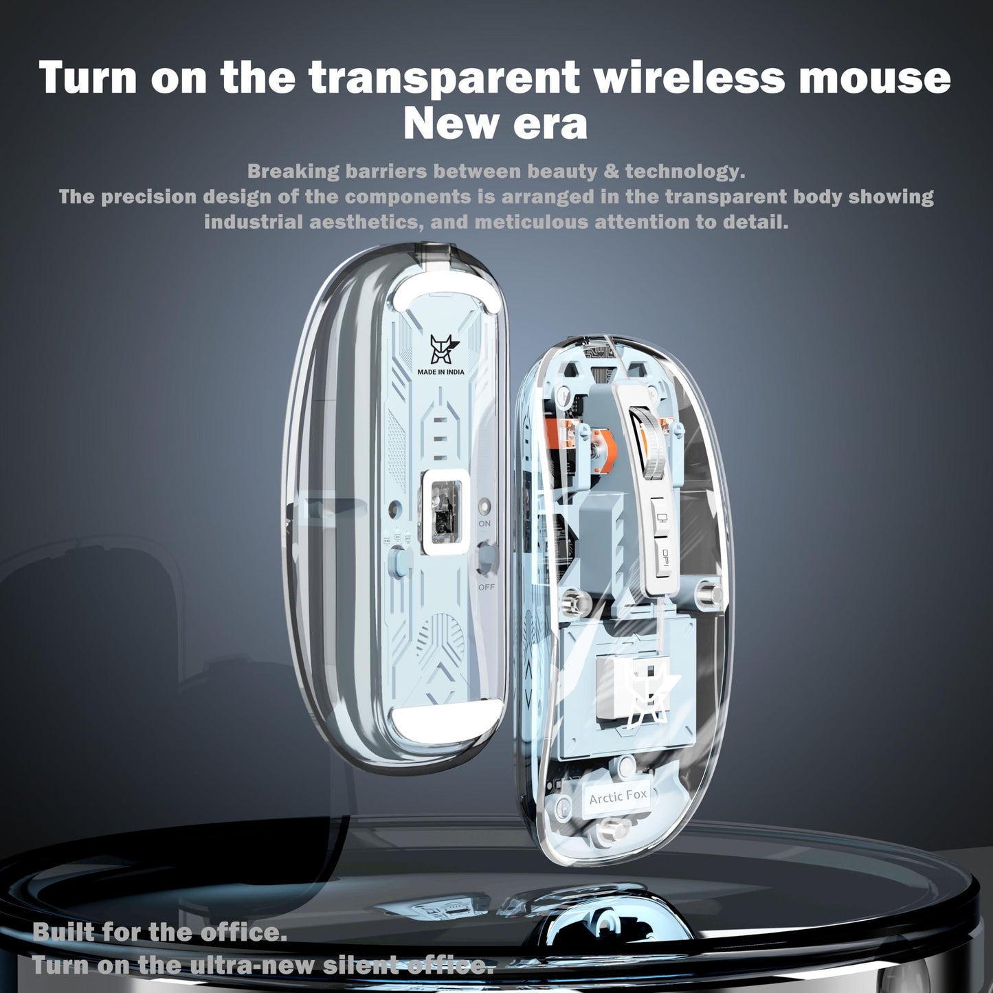 Arctic Fox Pureview Transparent Wireless and Bluetooth Rechargeable Mouse, USB Receiver,LED Battery Magic Silm for Office/PC/Mac/Laptop/Apple/ipad(Space Gray) - Triveni World