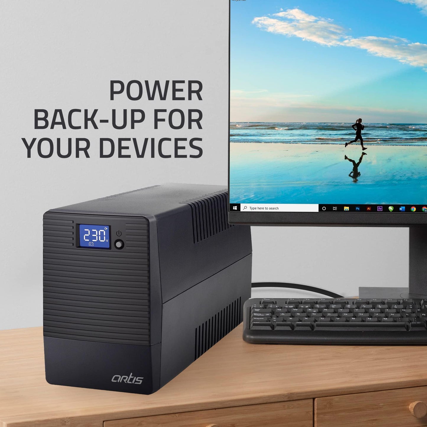 Artis 600VA LCD Touchscreen UPS for Personal Computers, Desktop PCs, Laptops, Routers, Networking Devices and Gaming Consoles - Triveni World