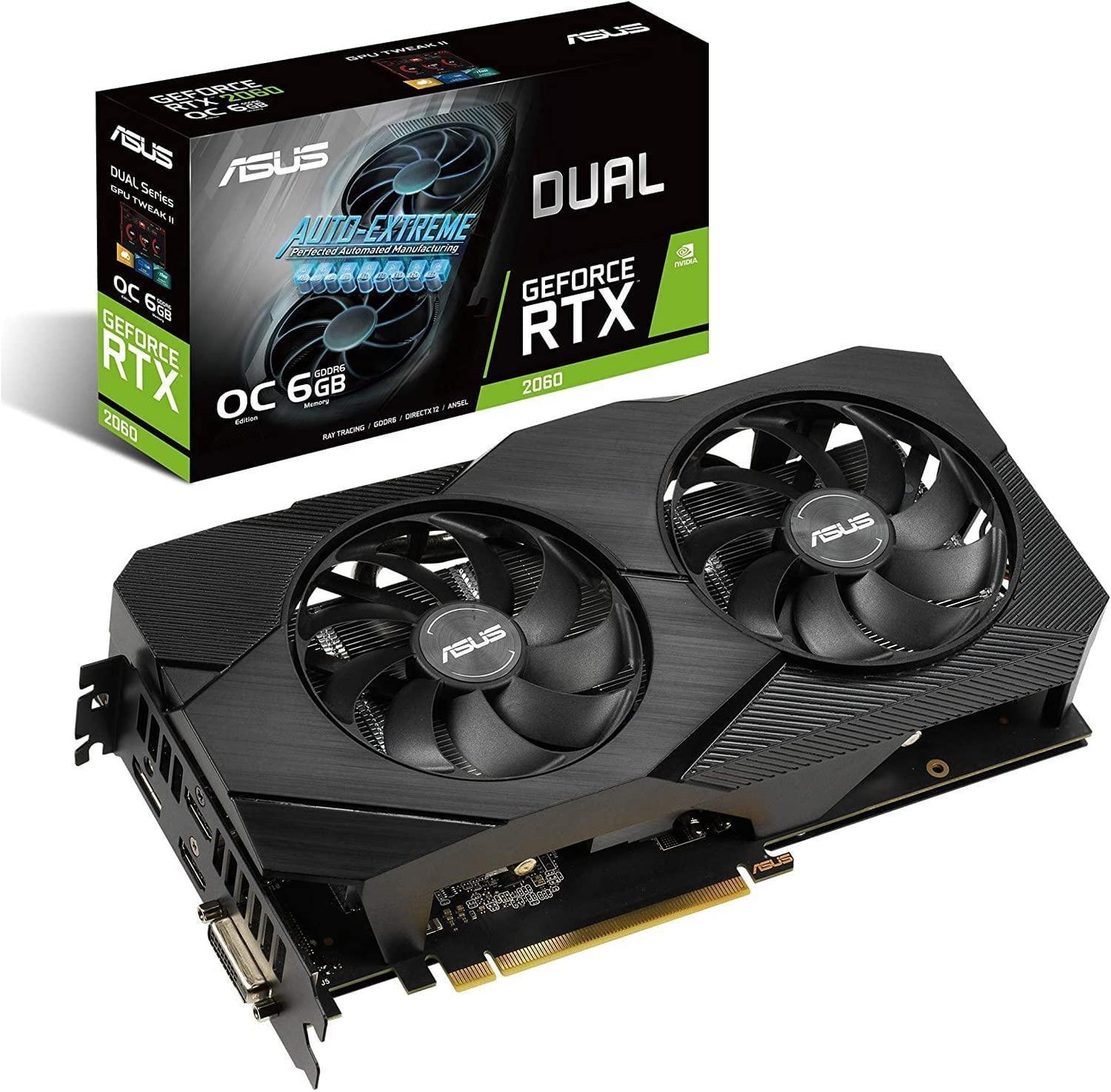 ASUS 6 GB pci_e_x16 GeForce RTX 2060 Overclocked 6G GDDR6 Dual-Fan EVO Edition VR Ready HDMI DisplayPort DVI Graphics Card (DUAL-RTX2060-O6G-EVO) - Triveni World