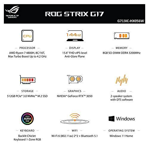 ASUS ROG Strix G17 (2021), 17.3" (43.94 cms) FHD 144Hz, AMD Ryzen 7-4800H, 4GB RTX 3050 Graphics, Gaming Laptop (8GB/512GB SSD/Windows 11/Gray/2.4 Kg), G713IC-HX056W - Triveni World