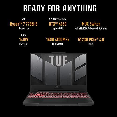 ASUS TUF Gaming A15 (2023) 90WHr Battery, AMD Ryzen 7 7735HS AI Powered, 15.6" FHD 144Hz, 6GB RTX 4050, Gaming Laptop (16GB/512GB SSD/Windows 11//1-Zone RGB/Gray/2.20 Kg), FA577NU-LP082W - Triveni World