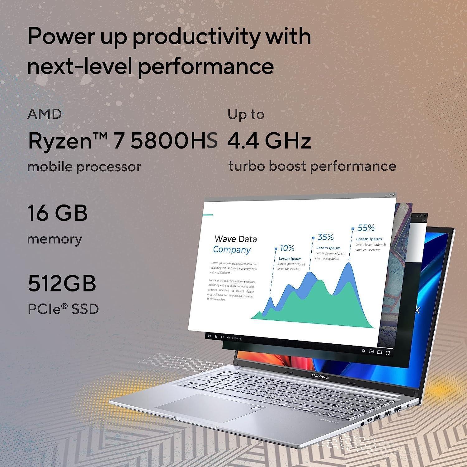 ASUS Vivobook 16X, AMD Ryzen 7 5800HS, 16" (40.64 cm) WUXGA, Thin & Light Laptop (16GB/512GB SSD/Integrated Graphics/Windows 11/Office 2021/Backlit/Fingerprint/Silver/1.88 kg), M1603QA-MB742WS - Triveni World