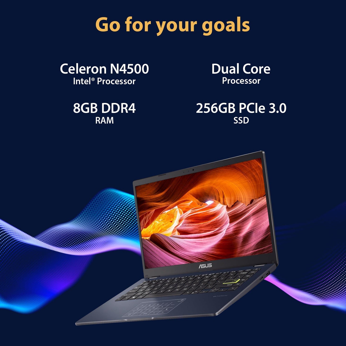 ASUS Vivobook Go 14 (2023), 14" (35.56 cm) FHD (1920 x 1080) 16:9, Intel Celeron N4500, Thin and Light Laptop (8GB RAM/256GB SSD/Integrated Graphics/Windows 11 Home/Black/1.3 Kg), E410KA-EK013W - Triveni World