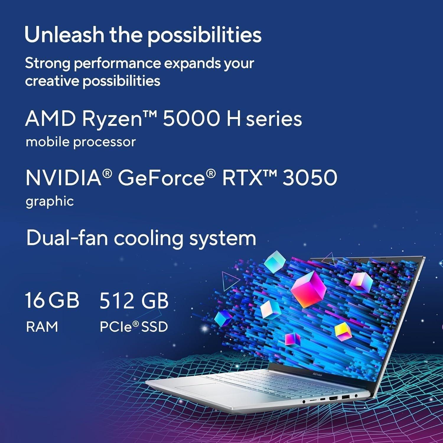 ASUS Vivobook Pro 15 OLED, AMD Ryzen 5 5600H, 15.6" (39.62 cm) FHD OLED, Creator/Gaming Laptop (16GB/512GB SSD/4GB RTX 3050/Win11/Backlit KB/FP Sensor/Silver/1.65 kg), M3500QC-L1502WS - Triveni World