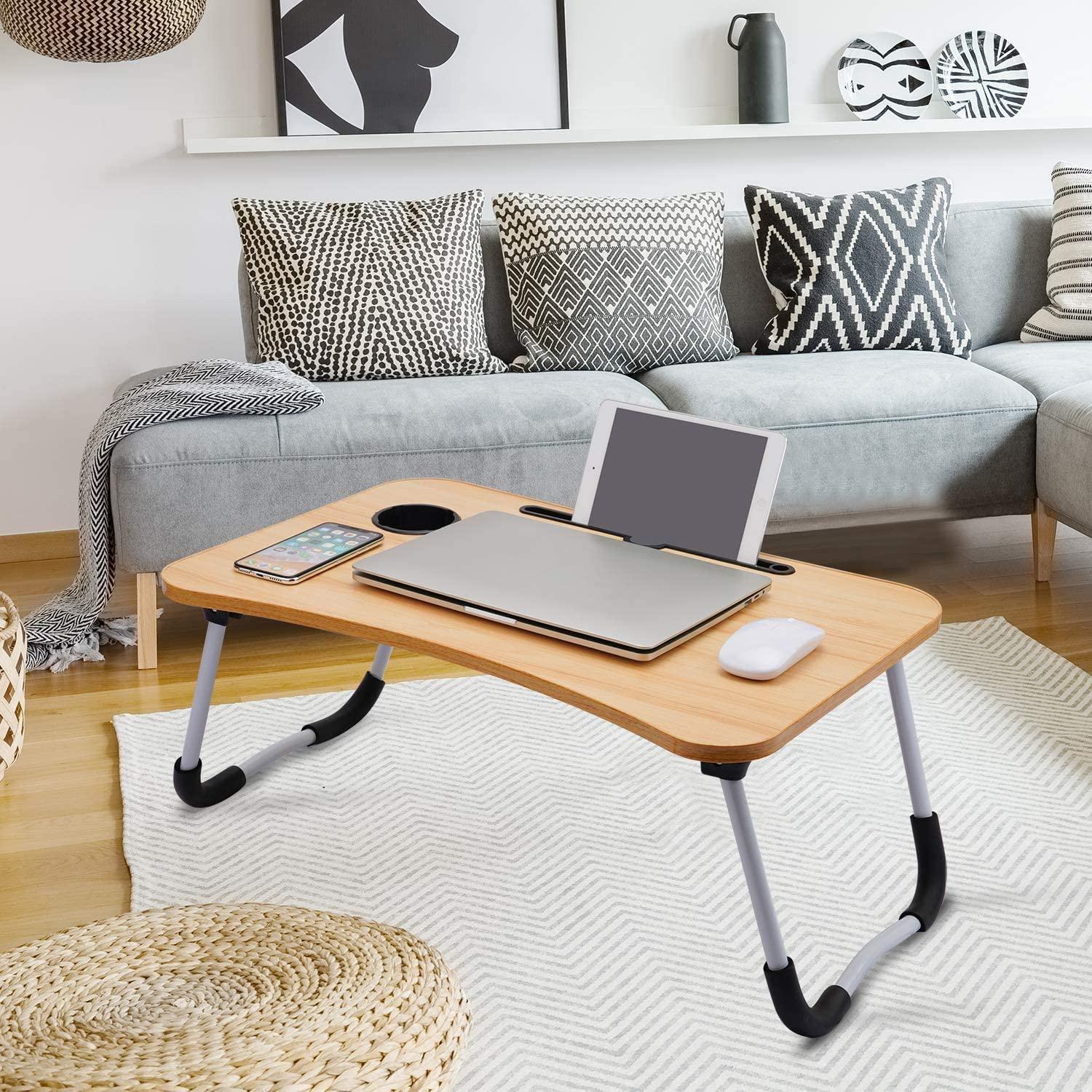 AUNO Homes Table Laptop Study Bed Home Wooden Foldable Students Stand Office Computer Desk Folding Work Tables Laptops Portable (Wood), 40 Centimeters, 60 Centimeters - Triveni World