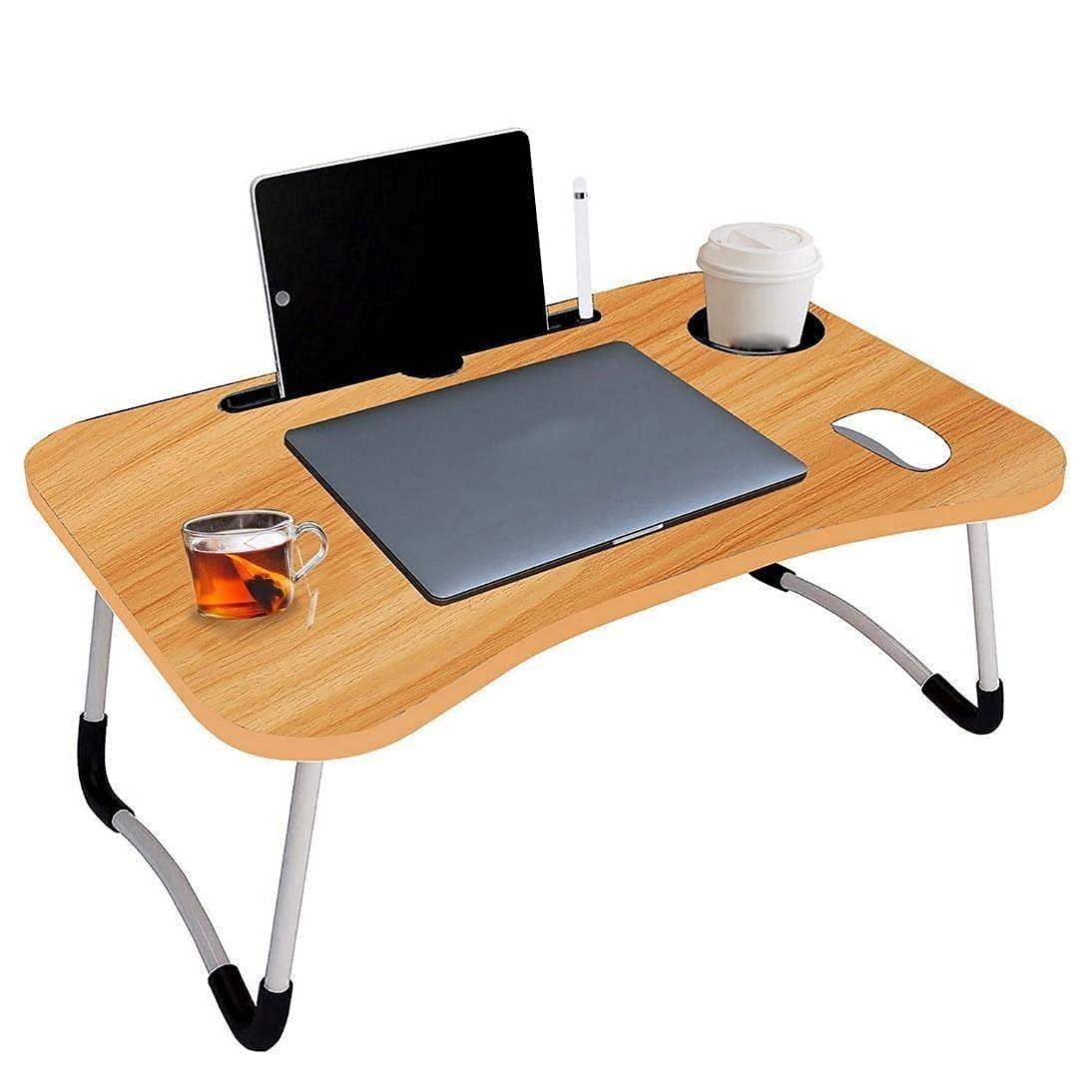 AUNO Homes Table Laptop Study Bed Home Wooden Foldable Students Stand Office Computer Desk Folding Work Tables Laptops Portable (Wood), 40 Centimeters, 60 Centimeters - Triveni World