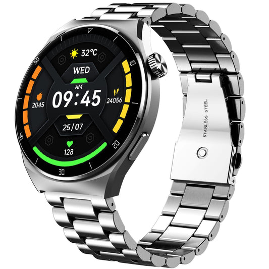 beatXP Vega X 1.43" (3.6 cm) Super AMOLED Display, One-Tap Bluetooth Calling Smart Watch, Metal Body, Rotary Crown, 466 * 466px, 500 Nits Brightness (Silver Metal Chain) - Triveni World