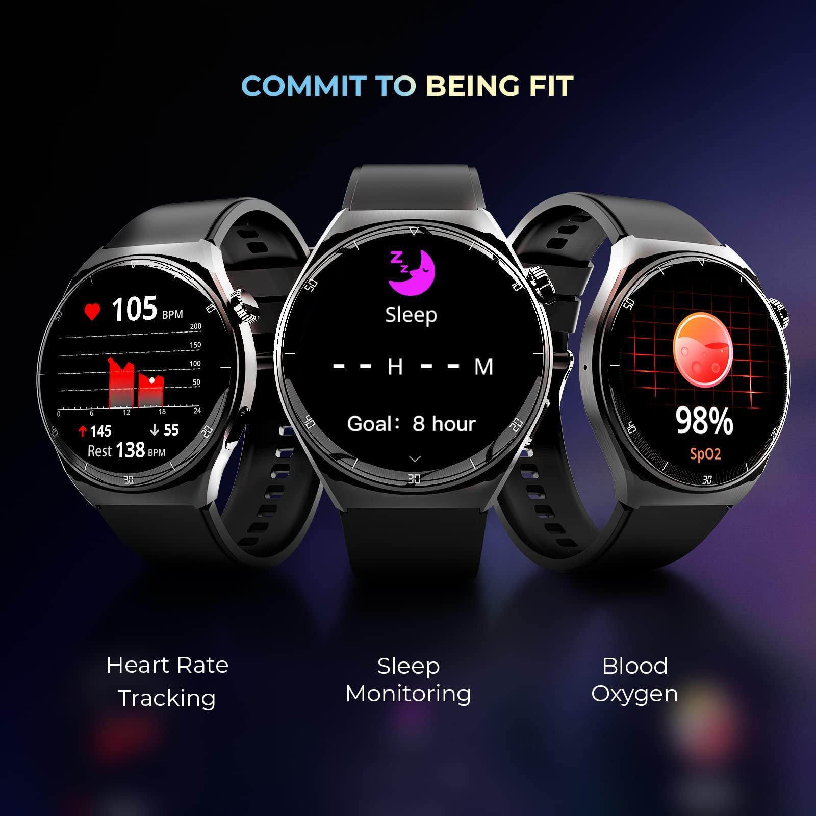 beatXP Vega X Smart Watch with 1.43" Super AMOLED Display, One-Tap Bluetooth Calling, Metal Body, Wireless Charging, Rotary Crown, 466 * 466px, 500 Nits Brightness (Electric Black) - Triveni World