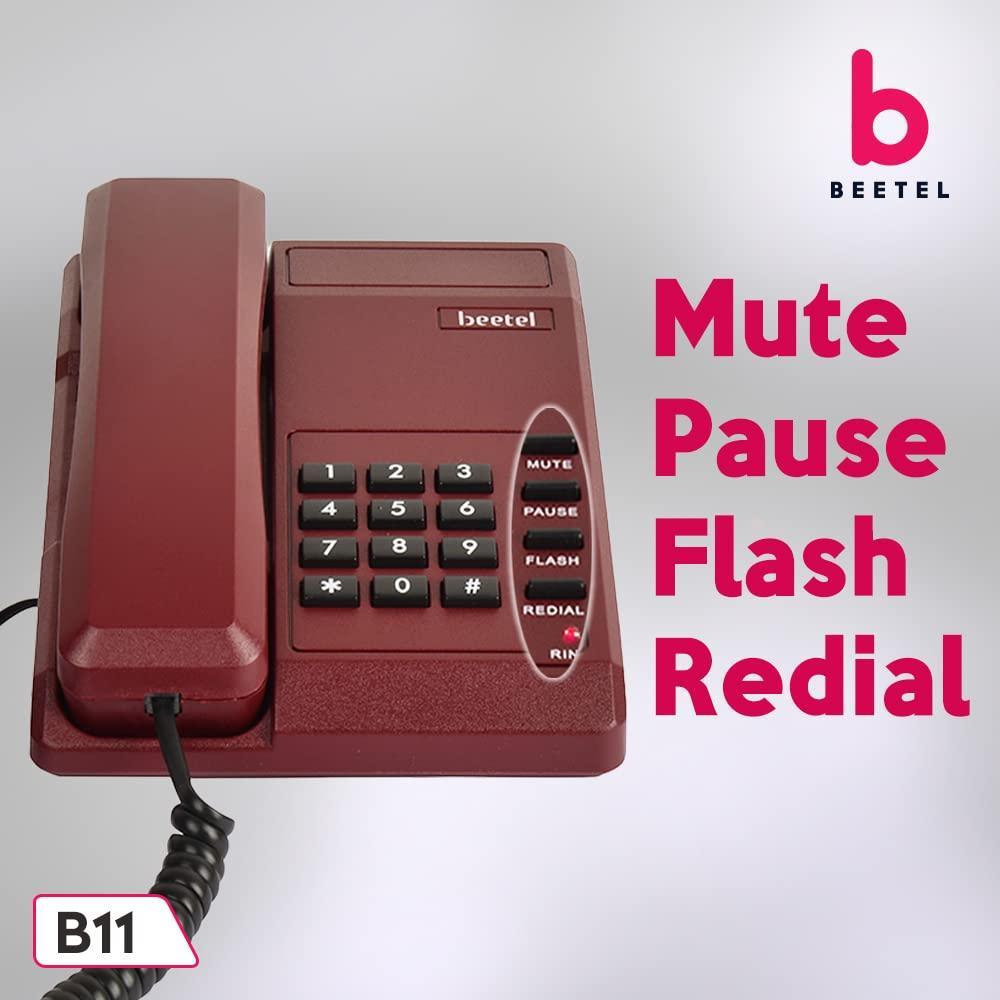 Beetel B11 Corded Landline Phone, Ringer Volume Control, LED for Ring Indication, Wall/Desk Mountable, Classic Design,Clear Call Quality,Mute/Pause/Flash/Redial Function (Made In India)(Dark Red)(B11) - Triveni World