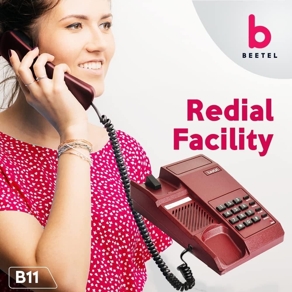 Beetel B11 Corded Landline Phone, Ringer Volume Control, LED for Ring Indication, Wall/Desk Mountable, Classic Design,Clear Call Quality,Mute/Pause/Flash/Redial Function (Made In India)(Dark Red)(B11) - Triveni World