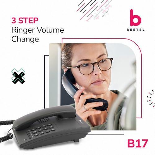 Beetel B17 Corded Landline Phone, Ringer Volume Control,LED for Ring Indication,Wall/Desk Mountable, Elegant Design,Clear Call Quality,Mute/Pause/Flash/Redial Function(Made in India) (Anthracite)(B17) - Triveni World