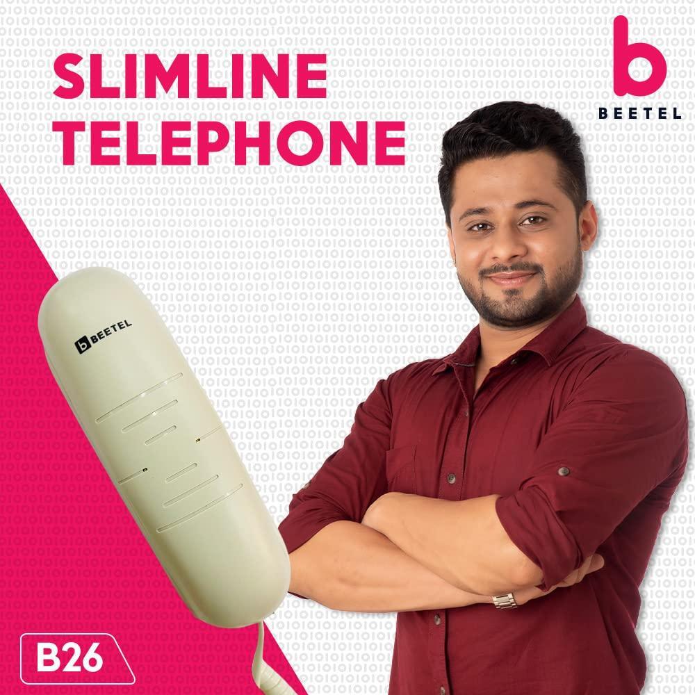 Beetel B26 Corded Slim Landline Phone,Ringer Volume Control,LED Ring Indication,Wall/Desk Mountable,Classic Design,Clear Call Quality,Mute/Pause/Flash/Redial Function (Made in India)(Warm Grey)(B26) - Triveni World