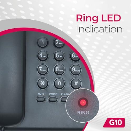 Beetel G10 Newly Launched, Corded Landline, Ringer LED Indication, Desk and wall Mountable, 3 step Ringer Volume Control, Tone/Puls/Flash/Pause/Redial, TEC Certified (G10 Black) - Triveni World