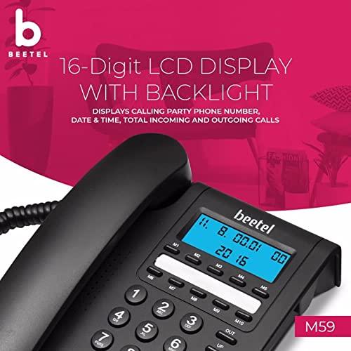 Beetel M59 Caller Id Corded Landline Phone With 16 Digit Lcd Display & Adjustable Contrast,10 One Touch Memory Buttons,2Ways Speaker Phone,Music On Hold,Solid Build Quality,Classic Design (Black)(M59) - Triveni World