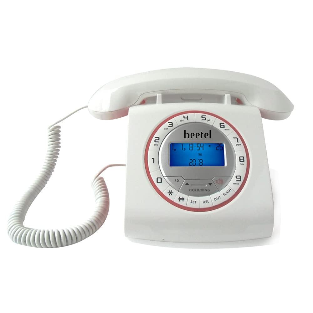 Beetel M73 Caller ID Corded Landline Phone with 16 Digit LCD Display, Retro Design, Alphanumeric Keypad, 2-Way Speaker Phone, Adjustable Ringing (White & Red)(M73) - Triveni World