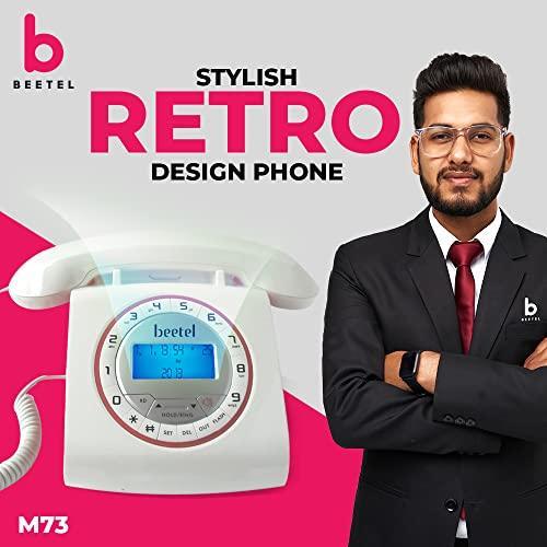 Beetel M73 Caller ID Corded Landline Phone with 16 Digit LCD Display, Retro Design, Alphanumeric Keypad, 2-Way Speaker Phone, Adjustable Ringing (White & Red)(M73) - Triveni World