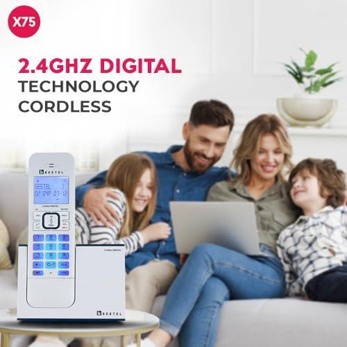 Beetel Newly Launched X75 2.4Ghz Cordless Landline,Dual Mode DTMF/FSK,1 Line 7segment LCD Display& Blue LED Backlit,Illuminated Keypad,2 Way Speaker Phone,6 Step ringer volume Control(Blue/White)(X75) - Triveni World