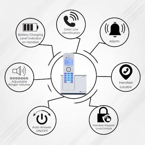 Beetel Newly Launched X75 2.4Ghz Cordless Landline,Dual Mode DTMF/FSK,1 Line 7segment LCD Display& Blue LED Backlit,Illuminated Keypad,2 Way Speaker Phone,6 Step ringer volume Control(Blue/White)(X75) - Triveni World