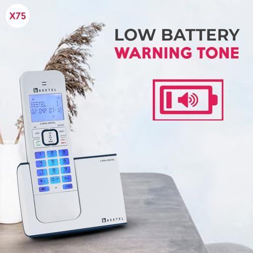 Beetel Newly Launched X75 2.4Ghz Cordless Landline,Dual Mode DTMF/FSK,1 Line 7segment LCD Display& Blue LED Backlit,Illuminated Keypad,2 Way Speaker Phone,6 Step ringer volume Control(Blue/White)(X75) - Triveni World