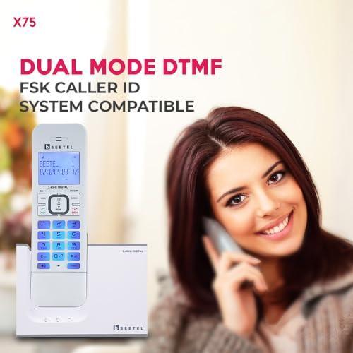 Beetel Newly Launched X75 2.4Ghz Cordless Landline,Dual Mode DTMF/FSK,1 Line 7segment LCD Display& Blue LED Backlit,Illuminated Keypad,2 Way Speaker Phone,6 Step ringer volume Control(Grey/White)(X75) - Triveni World