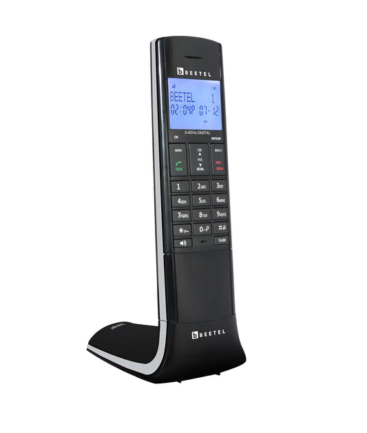 Beetel Newly Launched X95 Flagship Designer Cordless landline,Proudly Designed in India,2.4GHz,Dual Tone,Blue-White LCD,2-Way Speaker phone,Ringer & Volume control,Auto Answer,Alarm(X95)(Black/Grey) - Triveni World