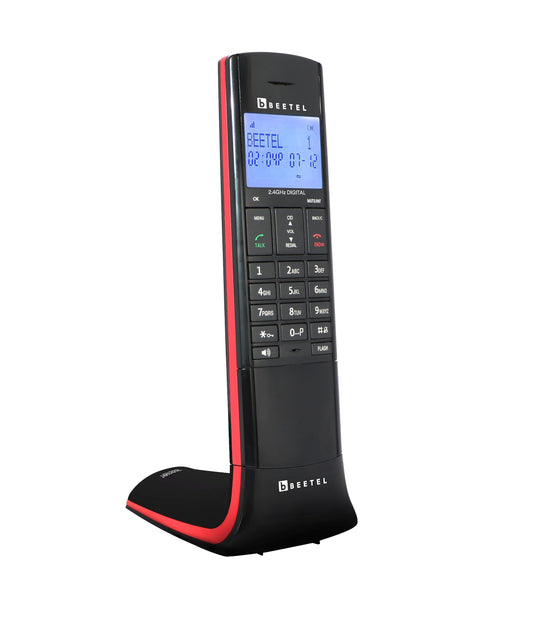 Beetel Newly Launched X95 Flagship Designer Cordless landline,Proudly Designed in India,2.4GHz,Dual Tone,Blue-White LCD,2-Way Speaker phone,Ringer & Volume control,Auto Answer,Alarm(X95)(Black/Red) - Triveni World