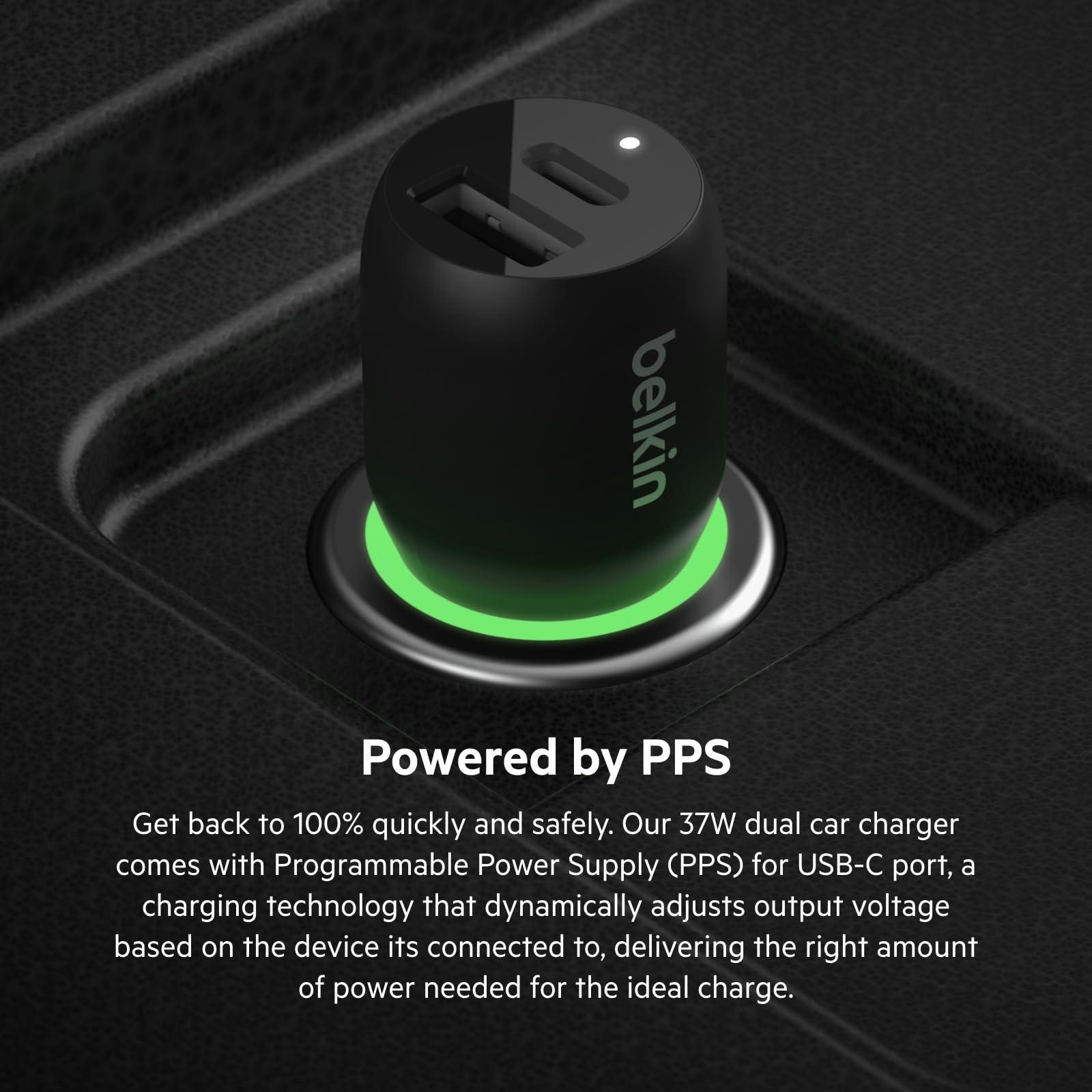 Belkin 37W Dual Port (USB-C & USB-A) Fast Charge Car Charger Adapter. with 25W USB-C & 12W USB-A Ports Quick Charge All Compatible Devices (Mobiles, Tablets, Speakers and More), Black - Triveni World