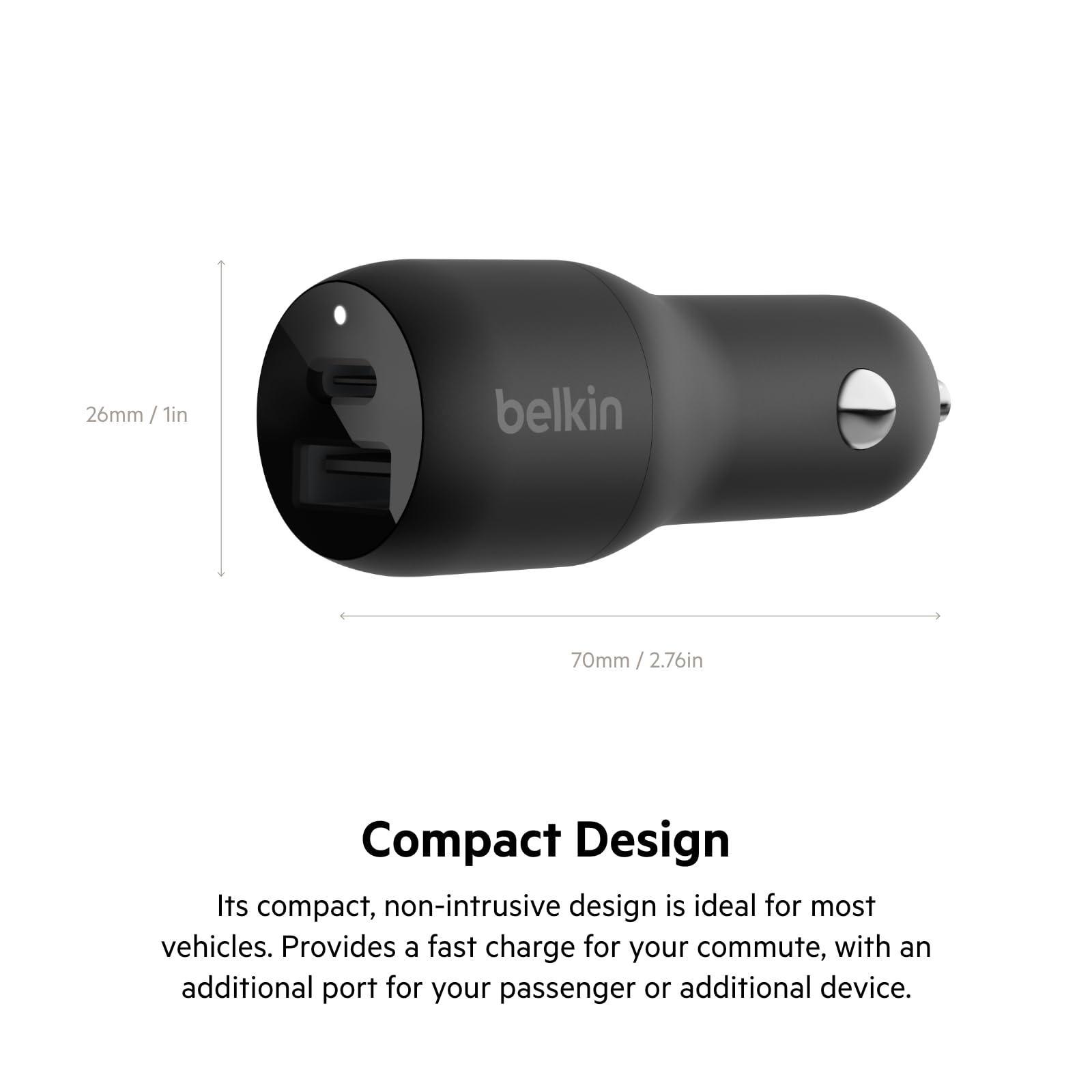 Belkin 37W Dual Port (USB-C & USB-A) Fast Charge Car Charger Adapter. with 25W USB-C & 12W USB-A Ports Quick Charge All Compatible Devices (Mobiles, Tablets, Speakers and More), Black - Triveni World