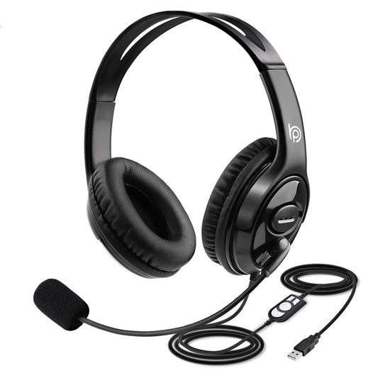 BigPassport USB Headphone with mic, Wired Over Ear Computer Laptop Headphones for Skype, Zoom Online Classes, Office & Call Centre Model- Pro-Tech 493 with mic Black - Triveni World