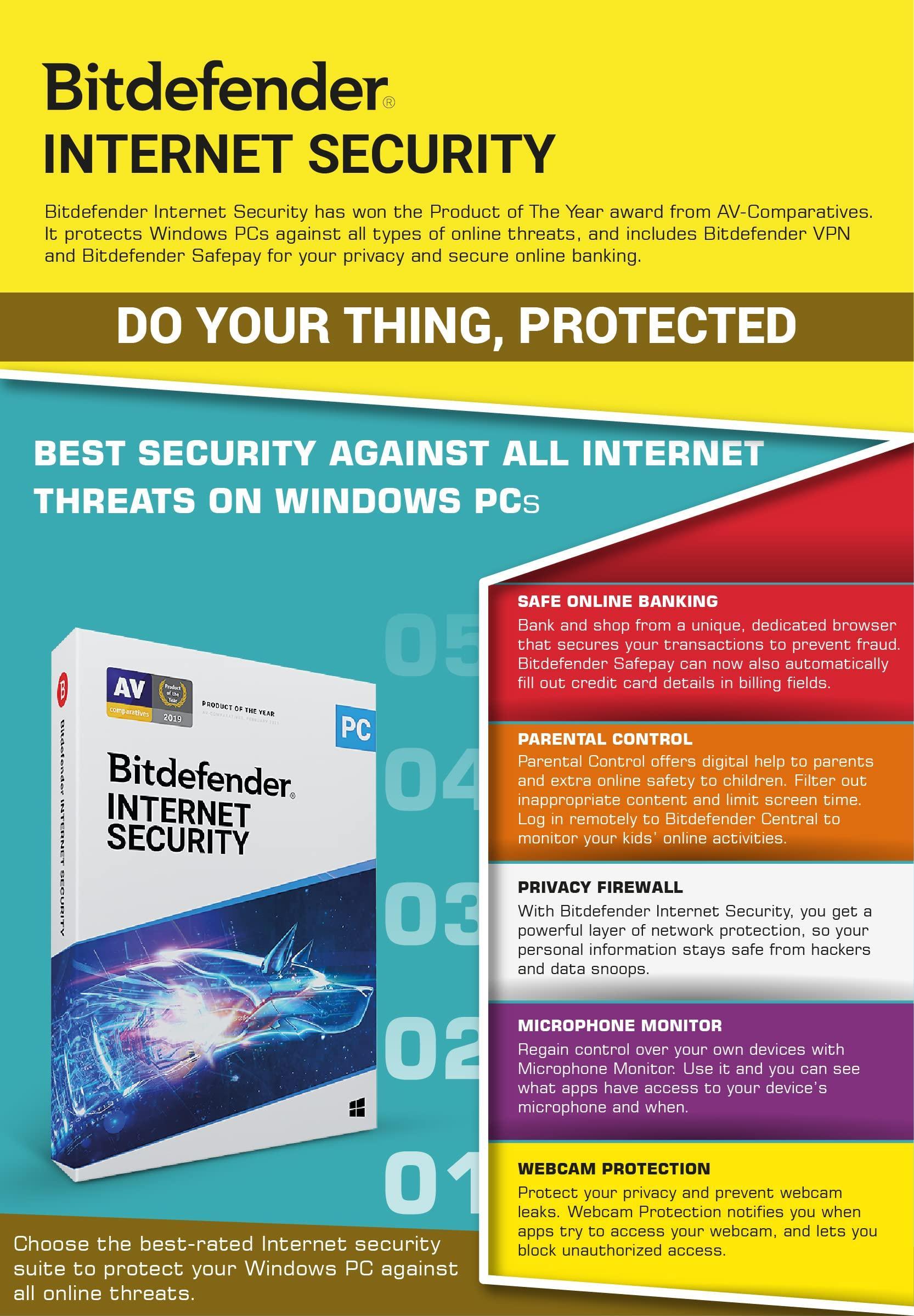 Bitdefender - 1 Computer,3 Years - Internet Security | Windows | Latest Version | Email Delivery in 2 Hours- No CD | - Triveni World