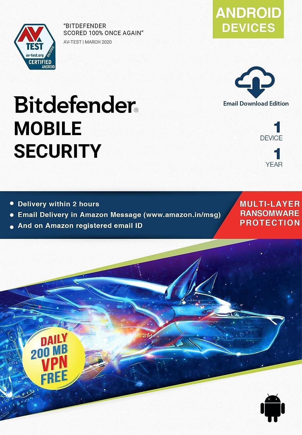 Bitdefender - 1 Device,1 Year - Mobile Security | Android | Latest Version | Email Delivery in 2 Hours- No CD | - Triveni World