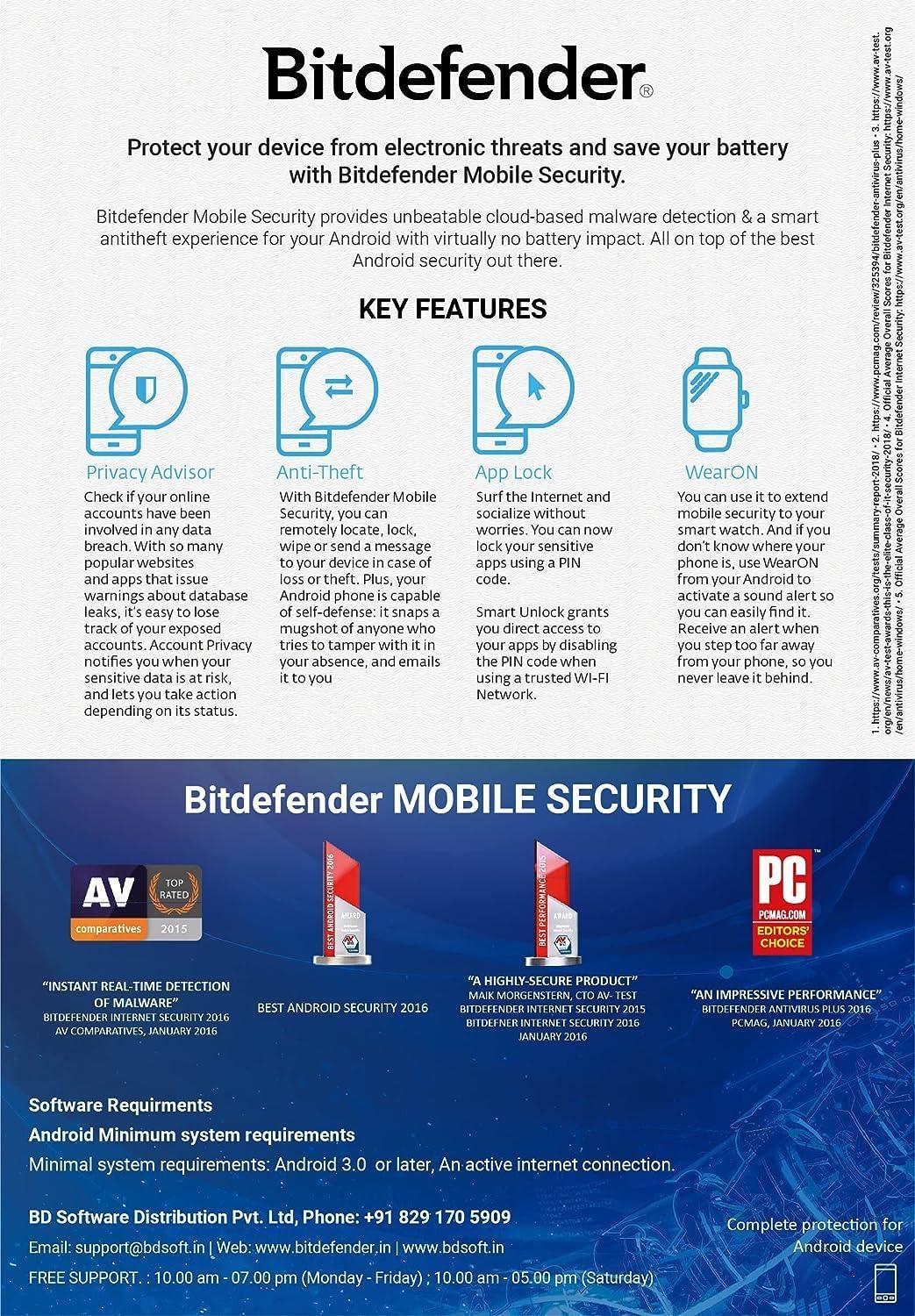 Bitdefender - 1 Device,1 Year - Mobile Security | Android | Latest Version | Email Delivery in 2 Hours- No CD | - Triveni World