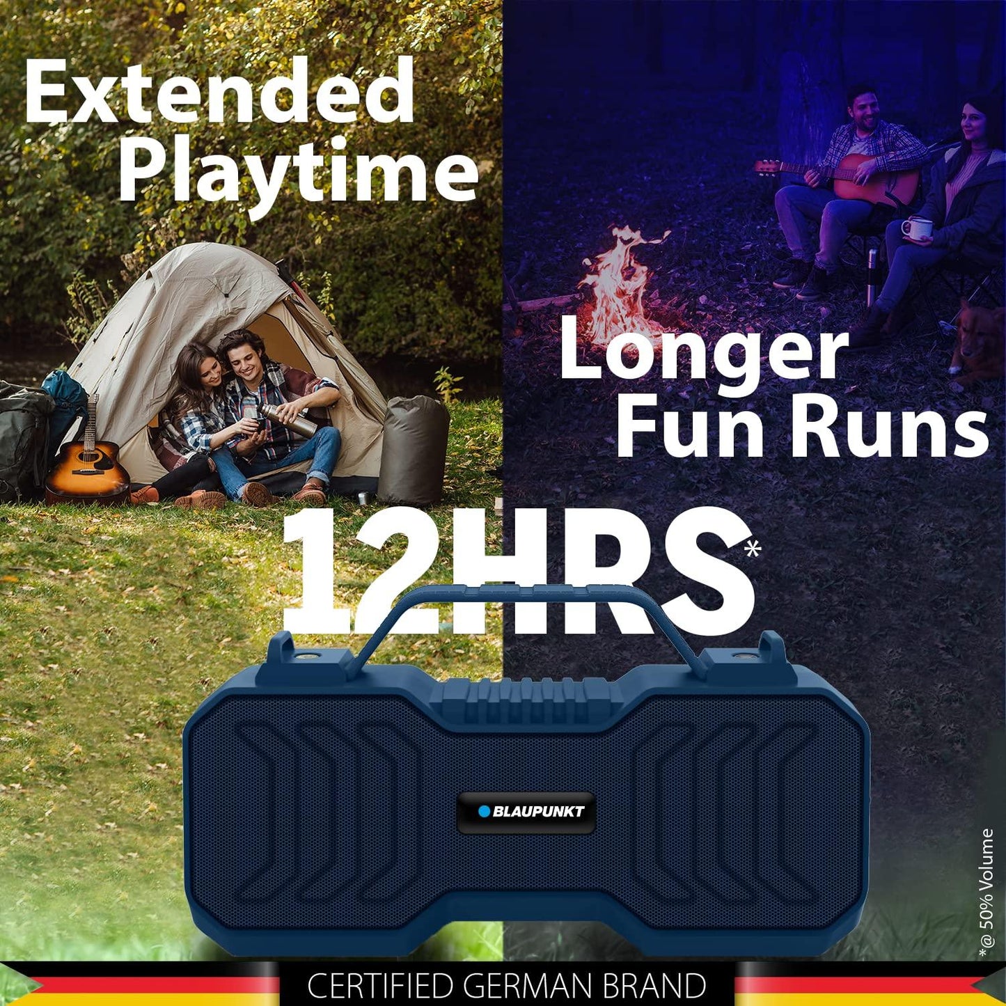 Blaupunkt Atomik BB20 Wireless Bluetooth Party Speaker 20W with Dual Passive Radiator I 1500mAh Battery I Deep Bass I Karaoke + Mic I USB I TWS I AUX I Outdoor Speaker with Carrying Strap(Royal Blue) - Triveni World