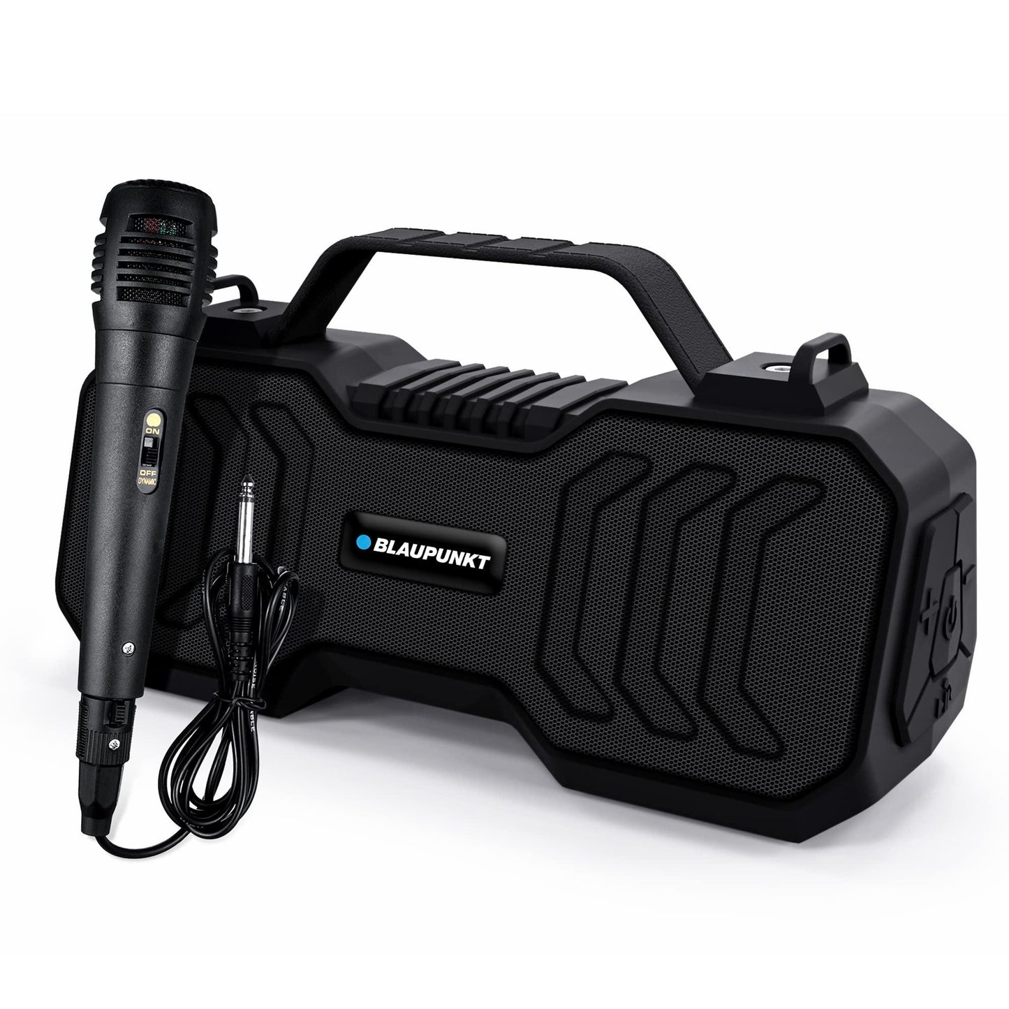 Blaupunkt Atomik BB20 Wireless Bluetooth Party Speaker 20W with Dual Passive Radiator I 1500mAh Battery I Deep Bass I Karaoke with Mic I USB I TWS I AUX I Outdoor Speaker with Carrying Strap(Black) - Triveni World