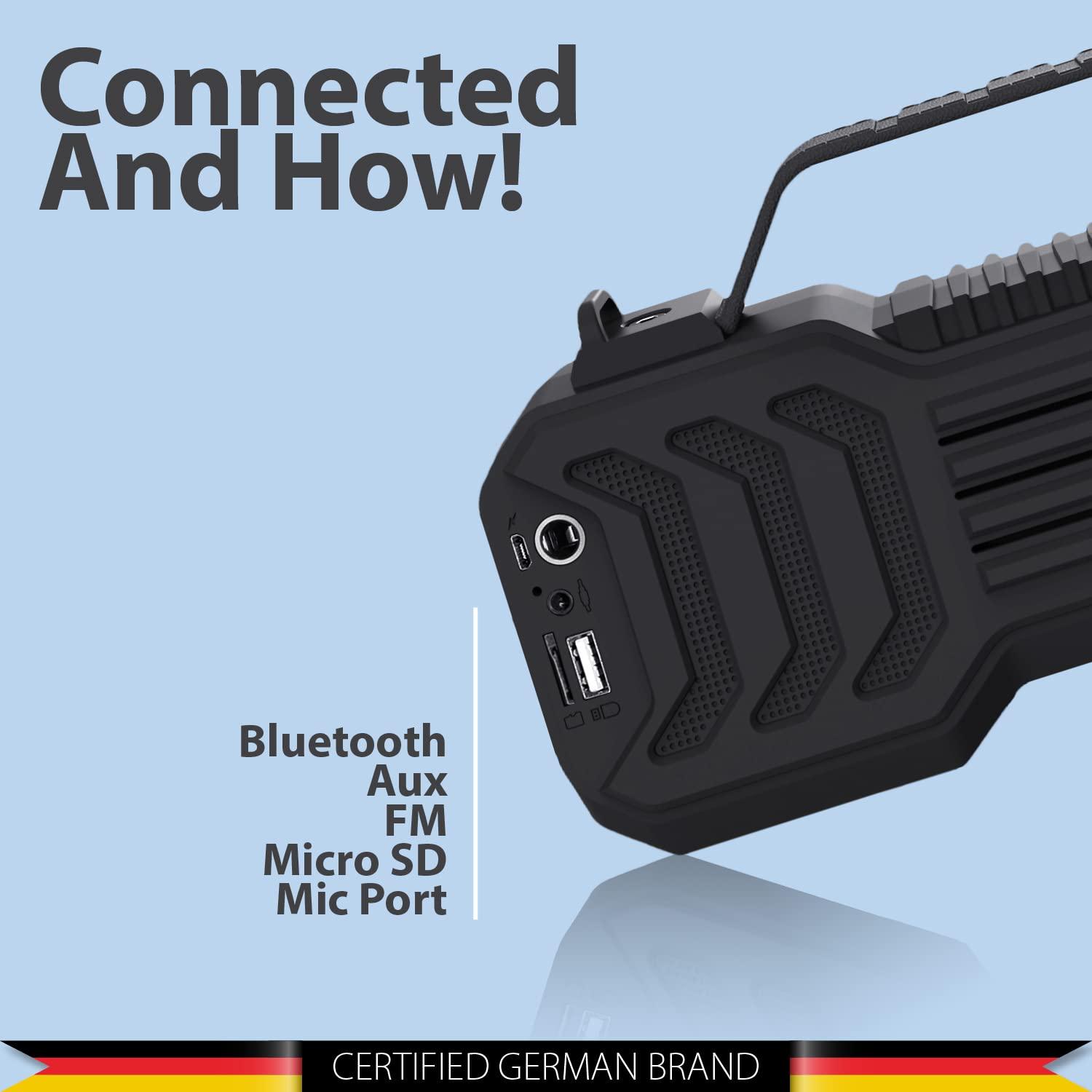 Blaupunkt Atomik BB20 Wireless Bluetooth Party Speaker 20W with Dual Passive Radiator I 1500mAh Battery I Deep Bass I Karaoke with Mic I USB I TWS I AUX I Outdoor Speaker with Carrying Strap(Black) - Triveni World